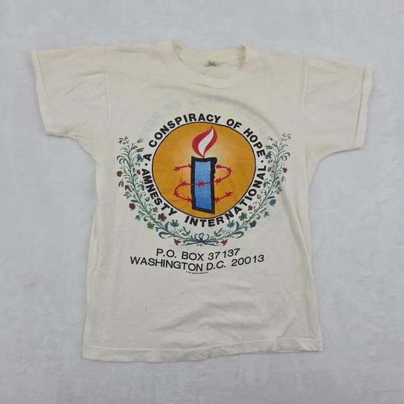 Screen Stars Other - VTG 80s Amnesty International Conspiracy Of Hope Concert Shirt Sz Med STAINED